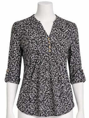 Cocomo Black and White Leaf Print Blouse